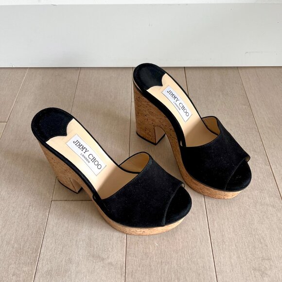 Jimmy Choo Cork Black Sandal Heels - Picture 2 of 8